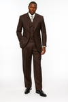 Tiglio Rosso Men’s Choclate Brown 3 Piece Suit –Double Breasted Vest with Classic 100% Wool Super 150's Fabric - Pleated Pants