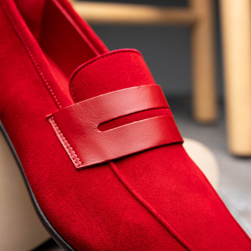 Zelli Tippa Suede and Calfskin Slip-On Penny Loafers in Red