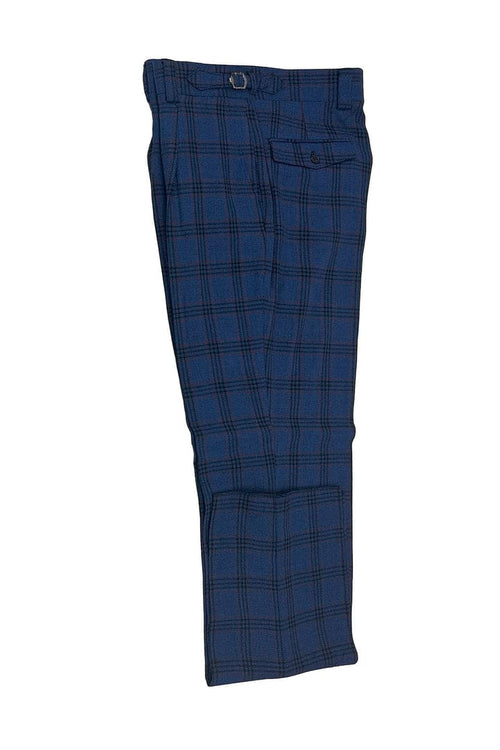 Tiglio Luxe Denim Blue with Red and Black Windowpanes Semi-Wide Leg Wool Marbella Dress Pants TL3361