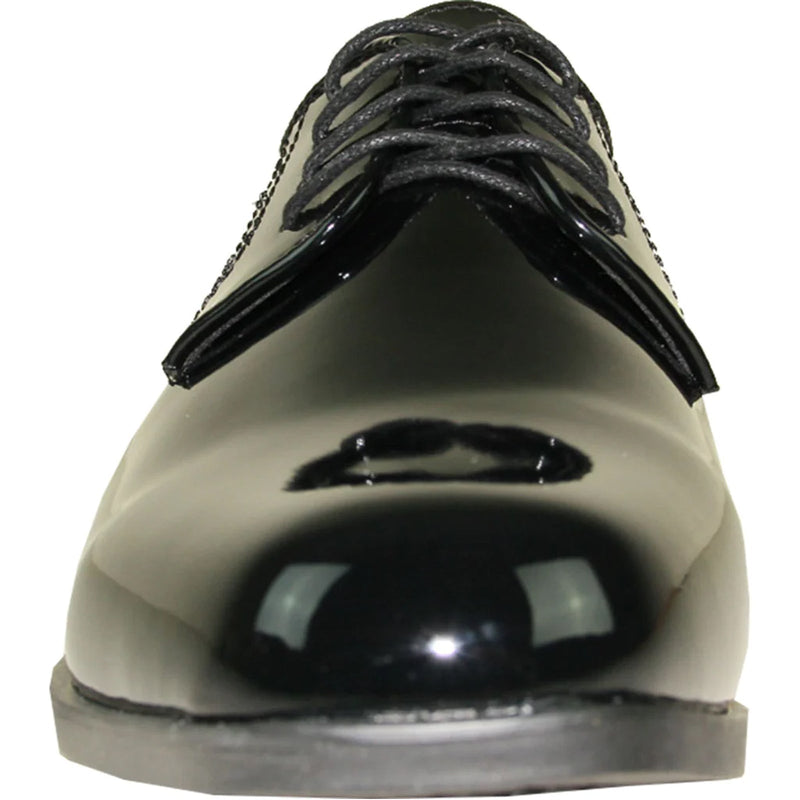 Bravo Mens Classic Formal Shiny Patent Tuxedo Shoe in Black