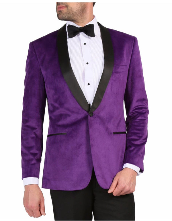 Mens 1 Button Velvet Tuxedo Dinner Jacket in Purple