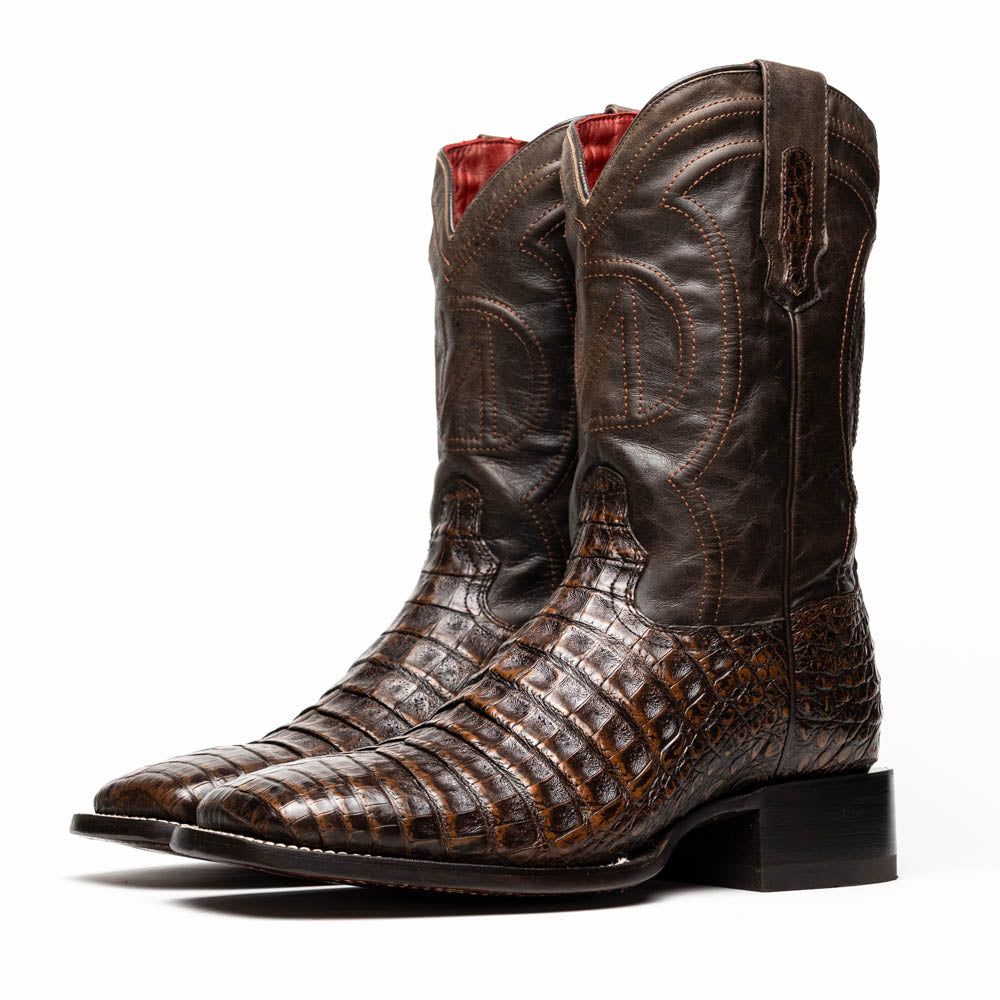 Marco Di Milano Tuscon Aged Brown Caiman Crocodile Square Toe Cowboy Boots