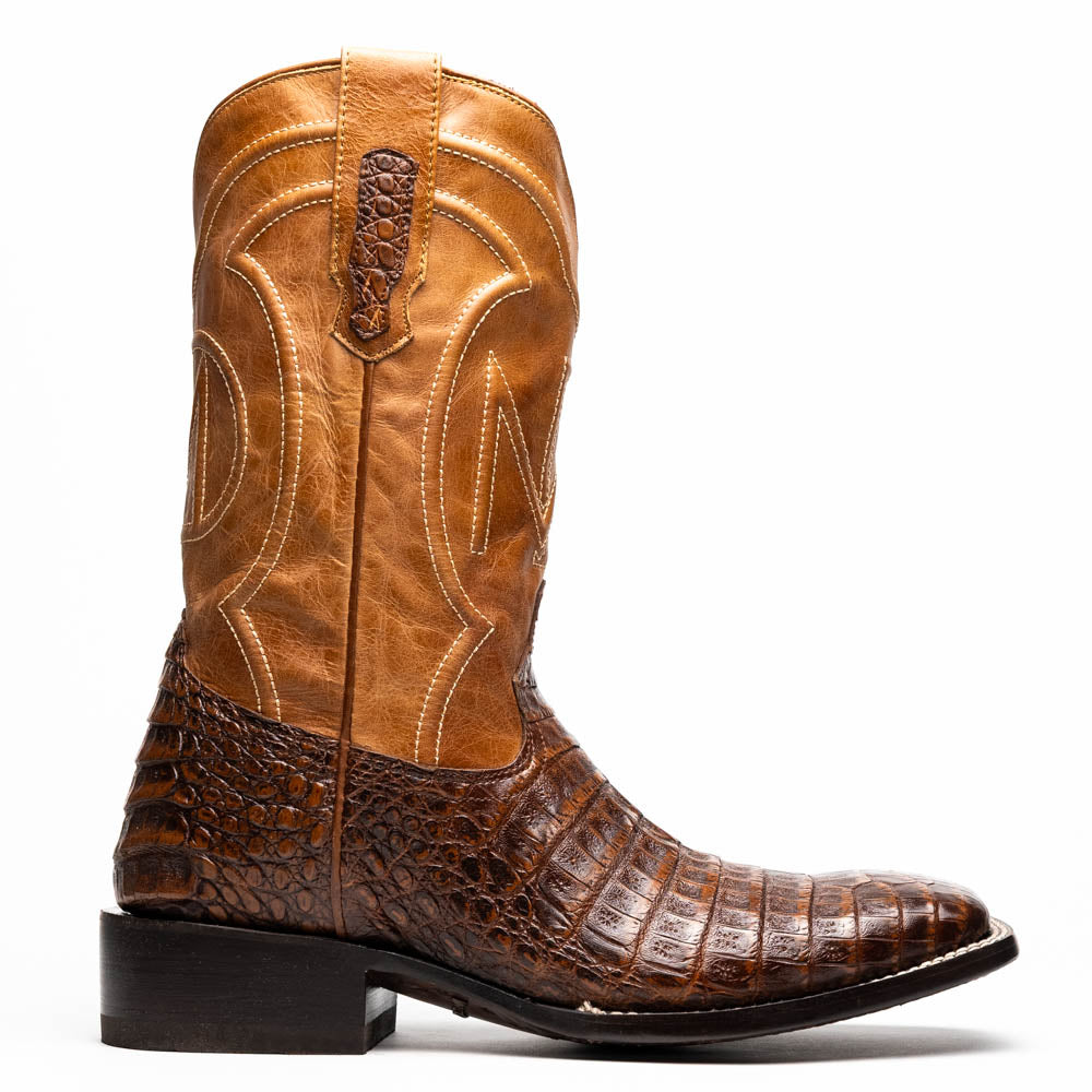 Marco Di Milano Tuscon Aged Maple Caiman Crocodile Square Toe Cowboy Boots