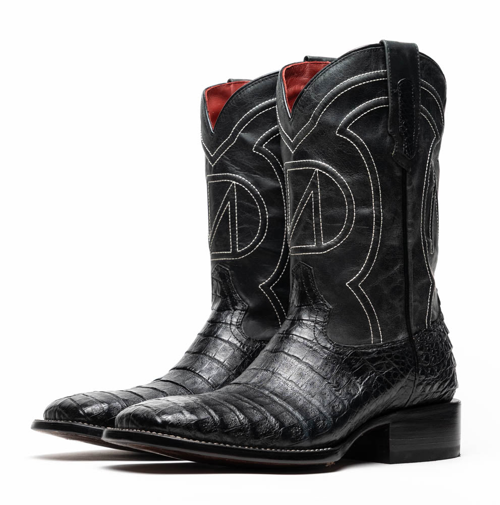 Marco Di Milano Tuscon Black Caiman Crocodile Square Toe Cowboy Boots