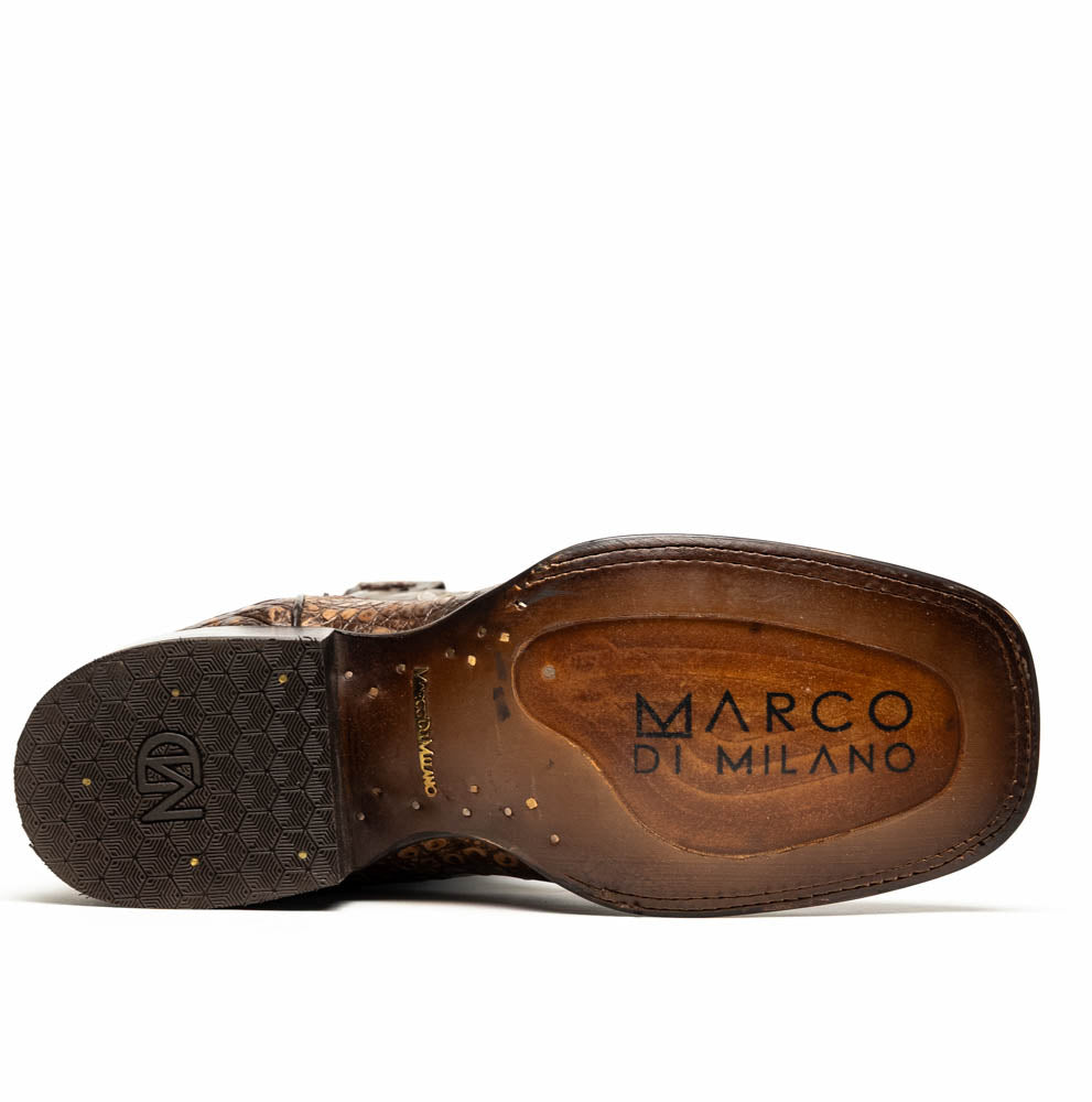 Marco Di Milano Tuscon Stone Brown Caiman Crocodile Square Toe Cowboy Boots