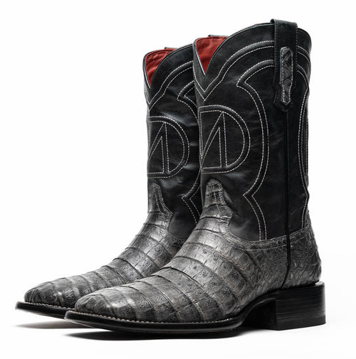 Marco Di Milano Tuscon Stone Gray Caiman Crocodile Square Toe Cowboy Boots