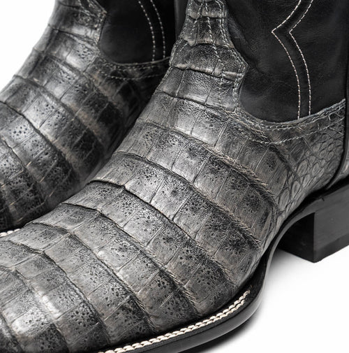 Marco Di Milano Tuscon Stone Gray Caiman Crocodile Square Toe Cowboy Boots