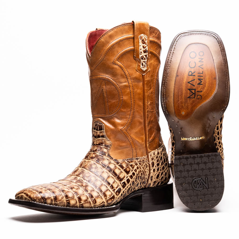 Marco Di Milano Tuscon Stone Orix Caiman Crocodile Square Toe Cowboy Boots