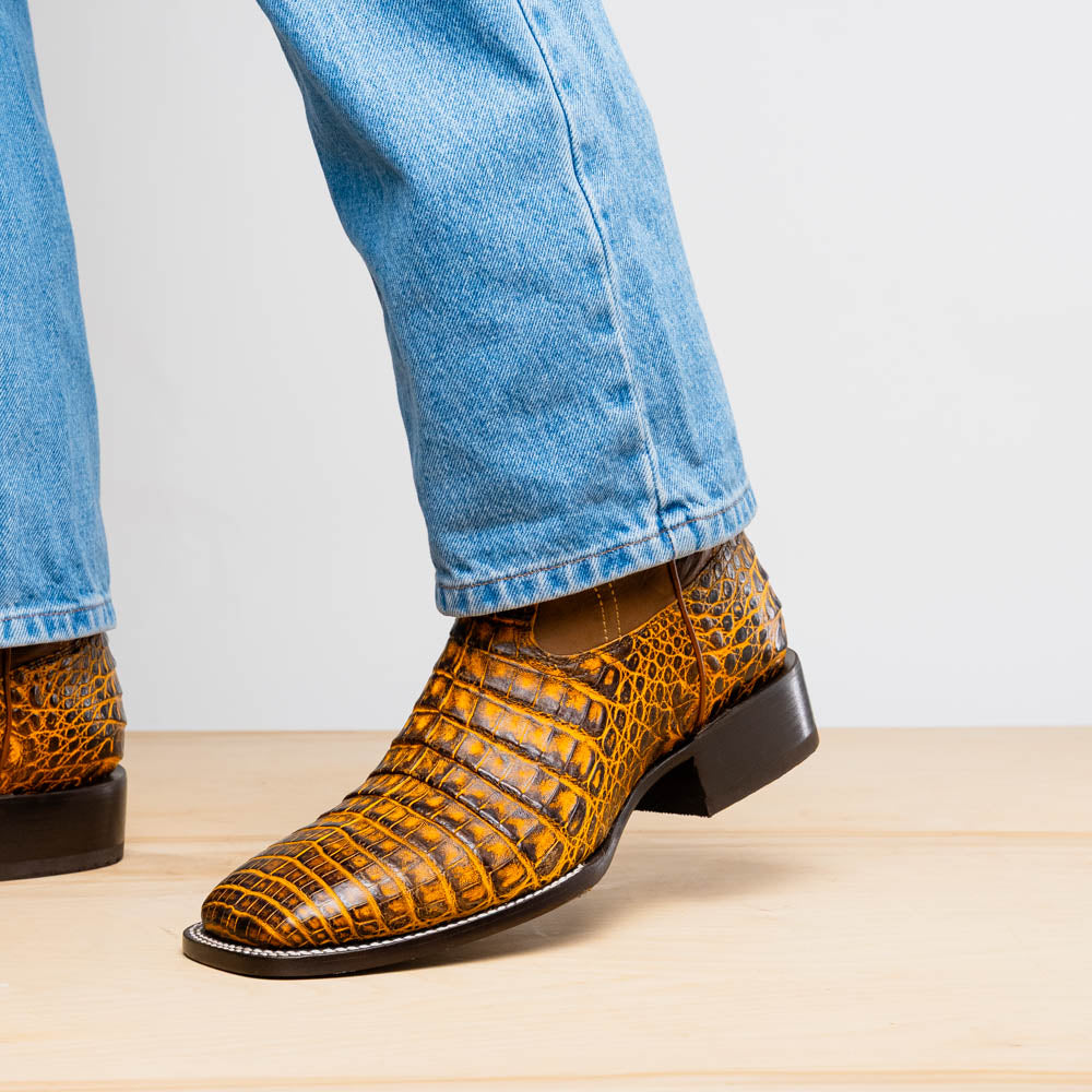 Marco Di Milano Tuscon Mustard Brown Caiman Square Toe Cowboy Boots