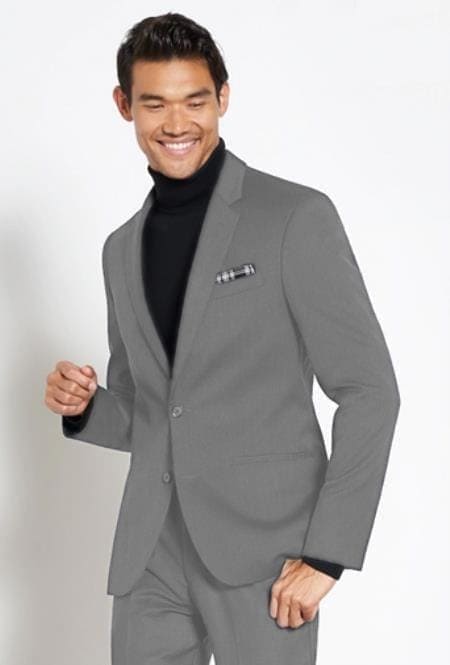 Suit And Turtleneck Combo - Turtleneck Prom Outfits - Prom Turtleneck Gray Suit