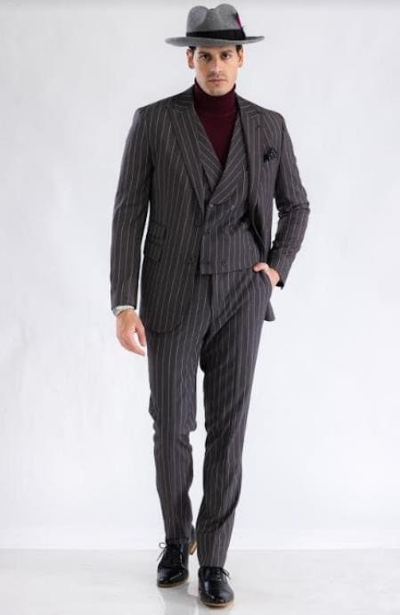 Turtleneck Suit + Free Turtleneck Sweater Package - Black Mens Suit - AlbertoNardoniStore