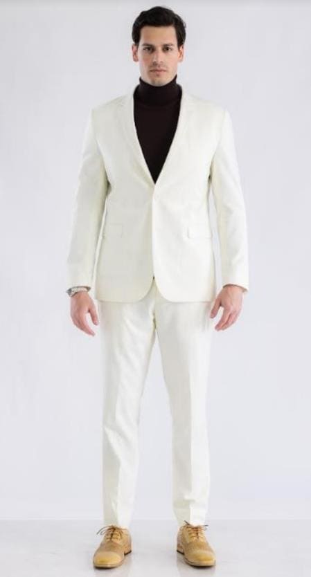 Turtleneck Suit + Free Turtleneck Sweater Package - Ivory Mens Suit - AlbertoNardoniStore