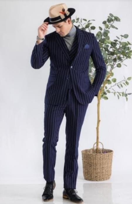 Turtleneck Suit + Free Turtleneck Sweater Package - Navy Mens Suit - AlbertoNardoniStore