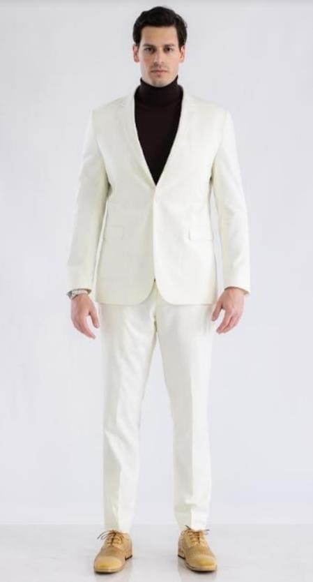 Suit And Turtleneck Combo - Turtleneck Prom Outfits - Prom Turtleneck Ivory Suit