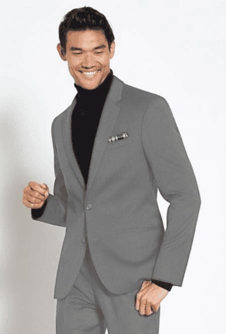 Suit And Turtleneck Combo - Turtleneck Prom Outfits - Prom Turtleneck  Gray Suit