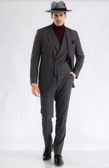 Suit And Turtleneck Combo - Turtleneck Prom Outfits - Prom Turtleneck Navy Suit