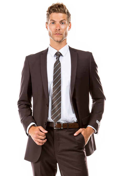 Brown Slim Fit Men's Wedding Suit - Basic 2 Button Style | CLOSE OUT 40R