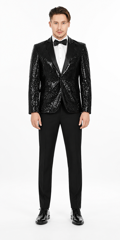 Black Sequin Blazer - Mens Shiny Sport Coat - Party Jacket - Prom Tuxedo $189