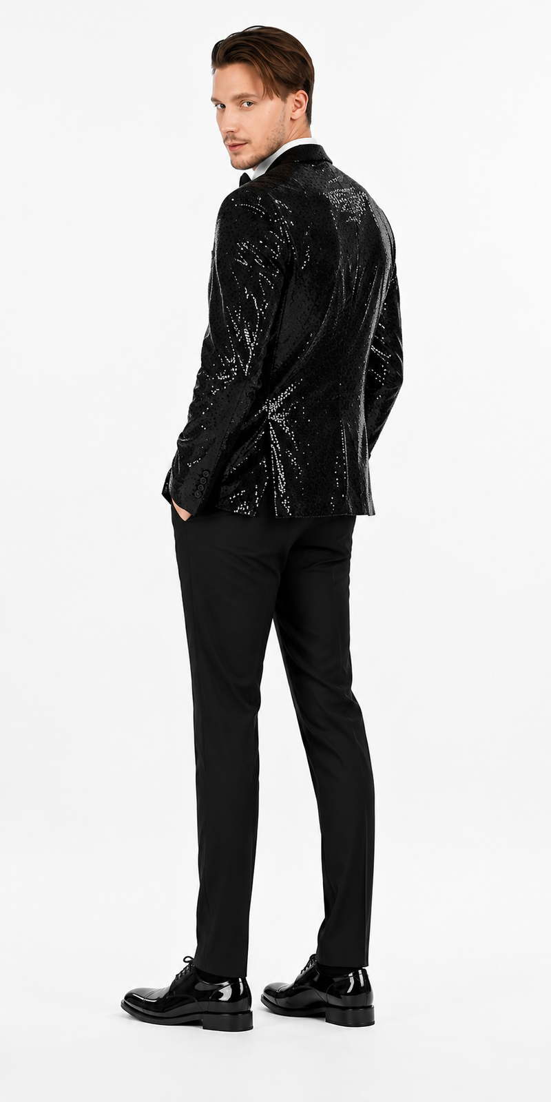 Black Sequin Blazer - Mens Shiny Sport Coat - Party Jacket - Prom Tuxedo $189