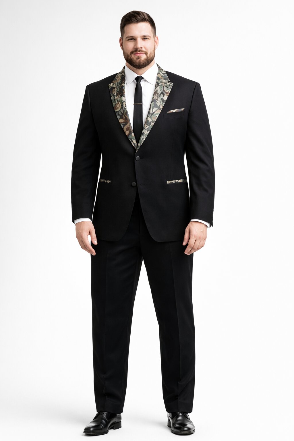 Army Green Tuxedo - Camouflage Patterned - Two Toned Vested Olive Camo 2 Button Single Breasted Tuxedo