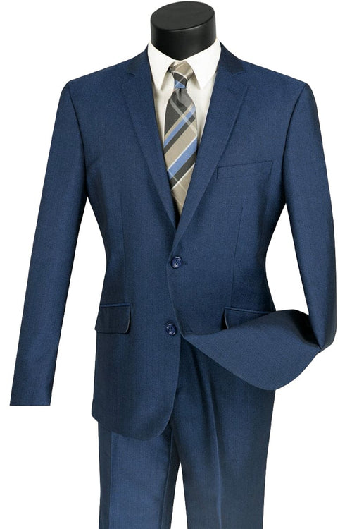 Mens 2 Button Slim Fit Textured Weave Suit in Blue