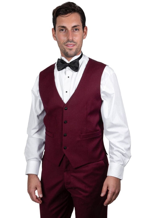 "Mens Stacy Adams Suit - Stacy Adams Suit Men's Vested Shawl Lapel Tuxedo - One Button, Burgundy"