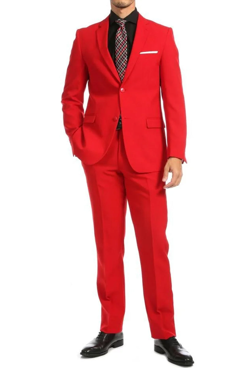 Apollo King Red Poplin Suit: Modern Fit Two-Button Style