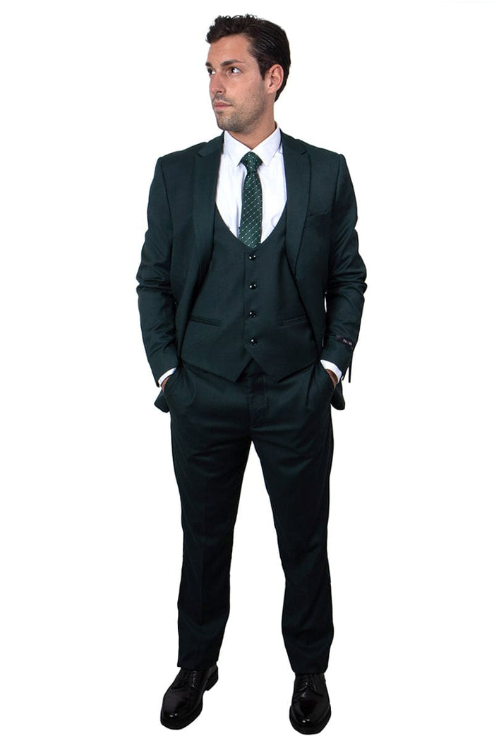 "Men's Hunter Green Skinny Wedding & Prom 2026 Suit - One Button Peak Lapel with Lowcut Vest"