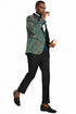 "Green & Gold Paisley Men's One Button Vested Shawl Tuxedo for Prom 2025 & Wedding"