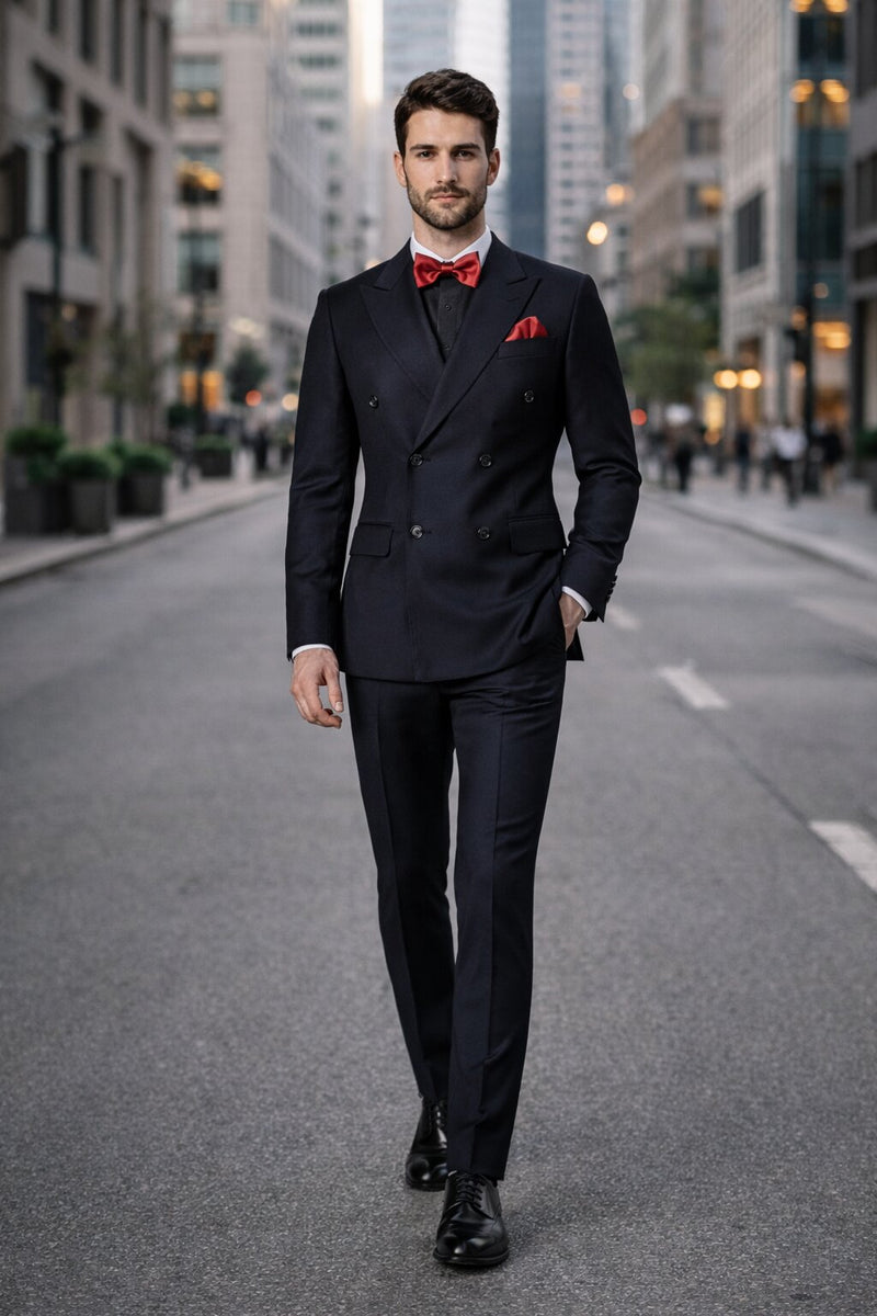 Ultra Slim Fit Double Breasted Dark Navy Suit - Narrow Leg Pants - Gucci Cut - Tapered Jacket
