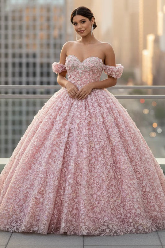 3D Floral Off Shoulder Ball Gown by Elizabeth K GL3019