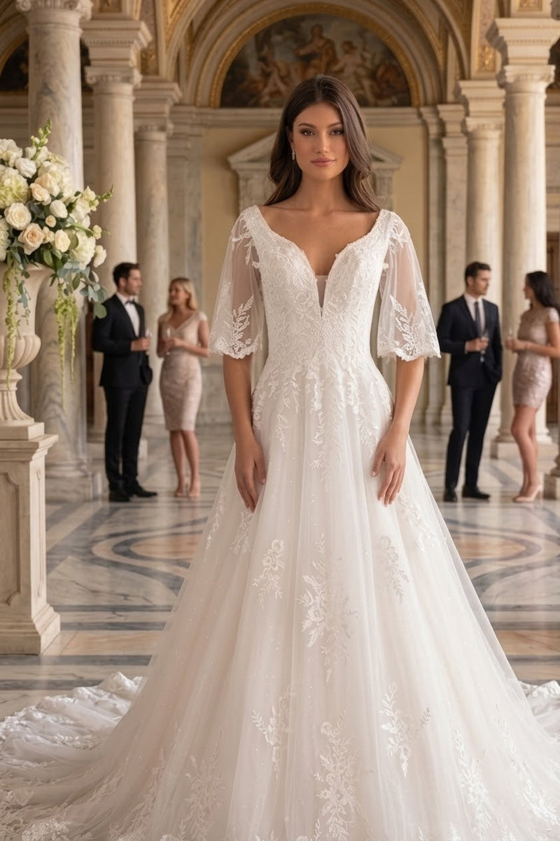 Primavera Couture 11134 - Embroidered Appliqué A-Line Wedding Dress