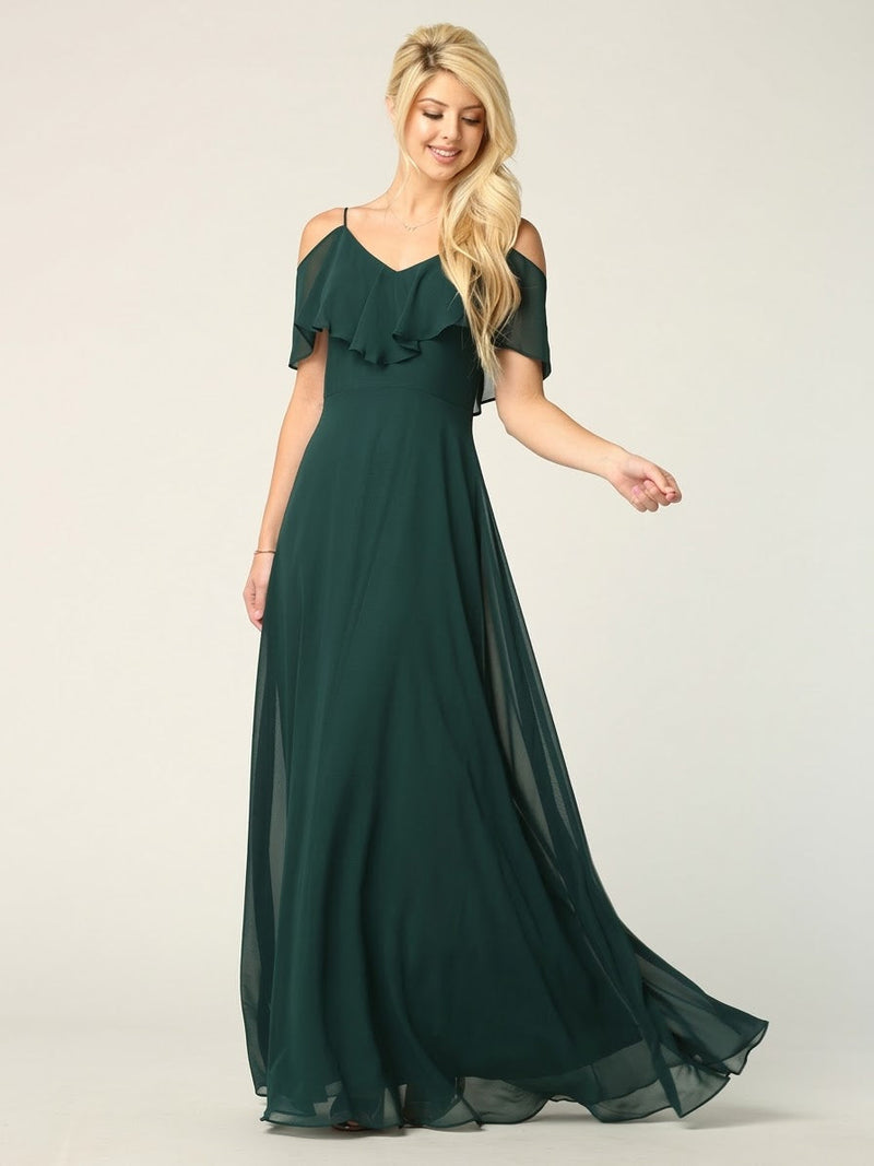 Cold Shoulder Chiffon Maxi Dress with Ruffle Overlay by Eva USA 3263