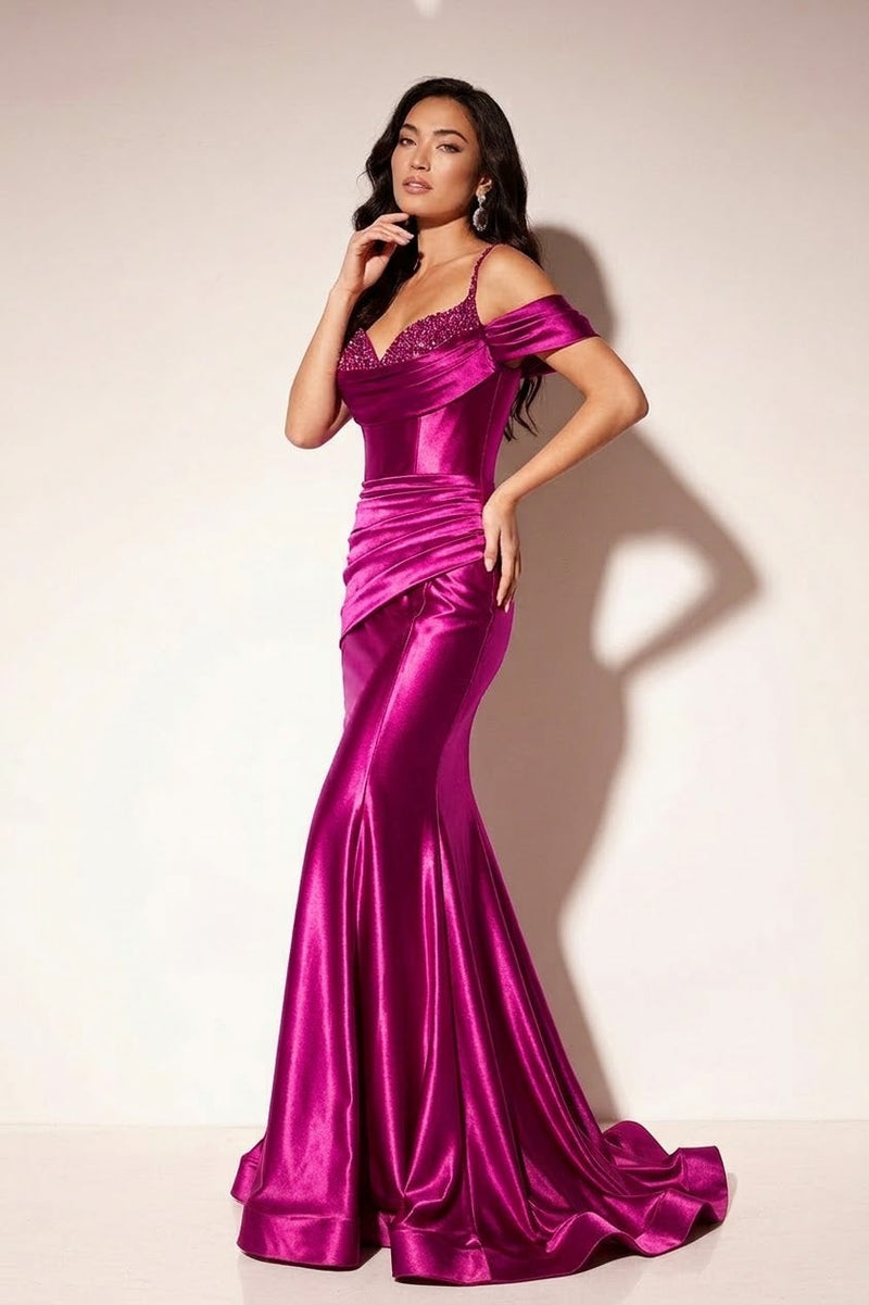 Satin Off Shoulder Mermaid Dress by Lucci Lu 1313