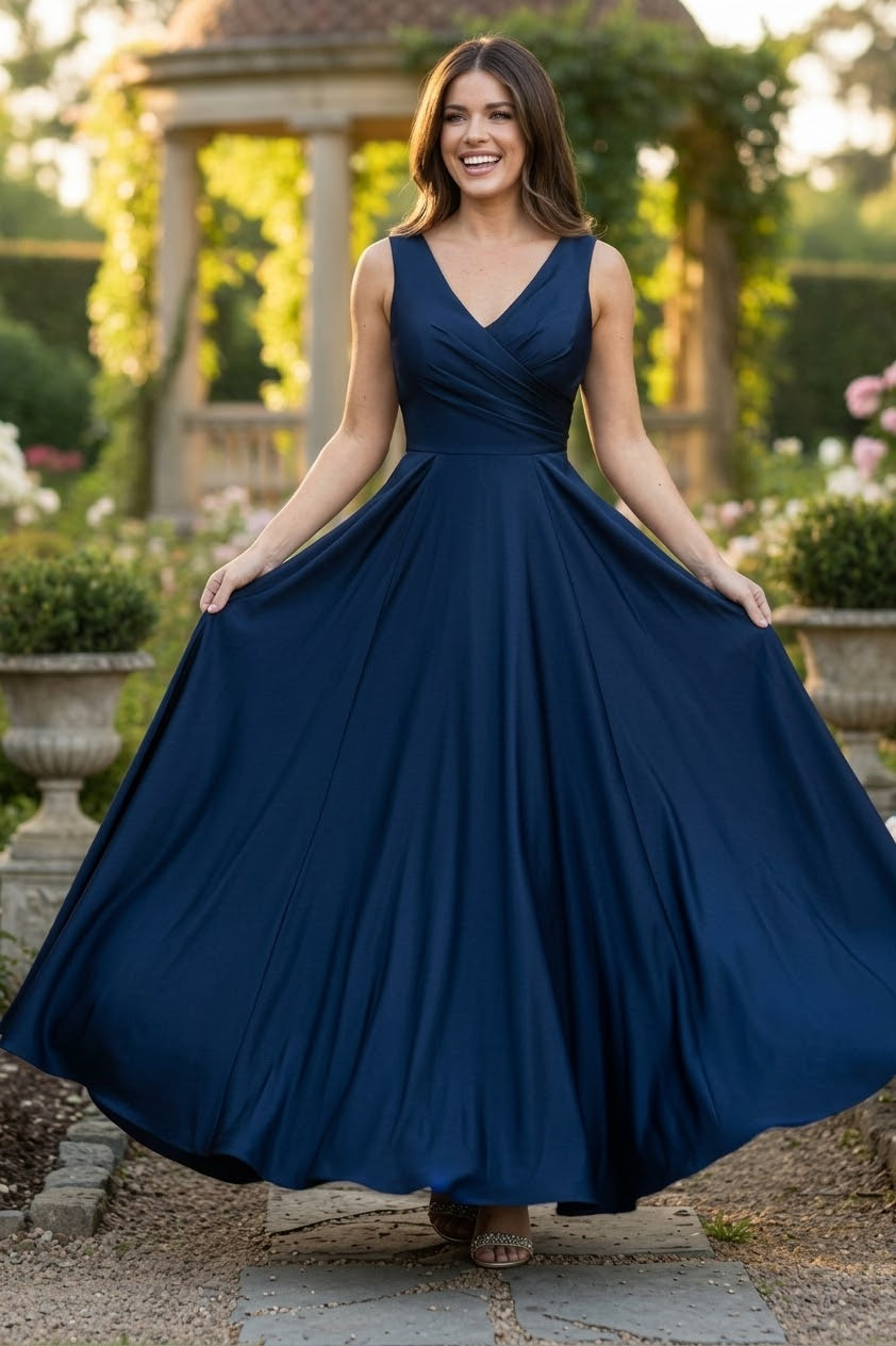 Lenovia 5242 Side Pockets A-line Shiny Long Simple Formal Evening Gown