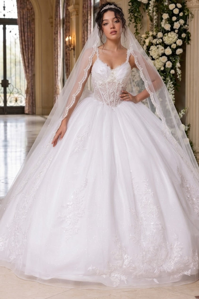 Wedding Dress V-Neck Pleated Masquerade Ball Gown By Layla K LK269