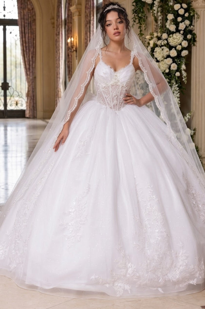 Wedding Dress V-Neck Pleated Masquerade Ball Gown By Layla K LK269