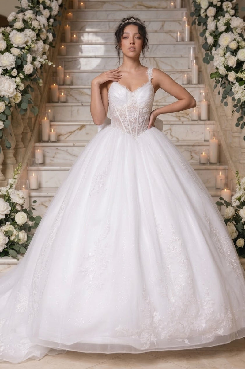 Wedding Dress V-Neck Pleated Masquerade Ball Gown By Layla K LK269