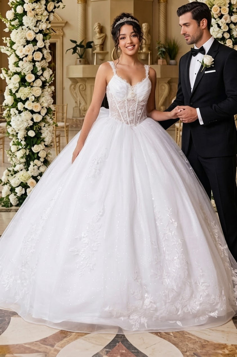 Wedding Dress V-Neck Pleated Masquerade Ball Gown By Layla K LK269