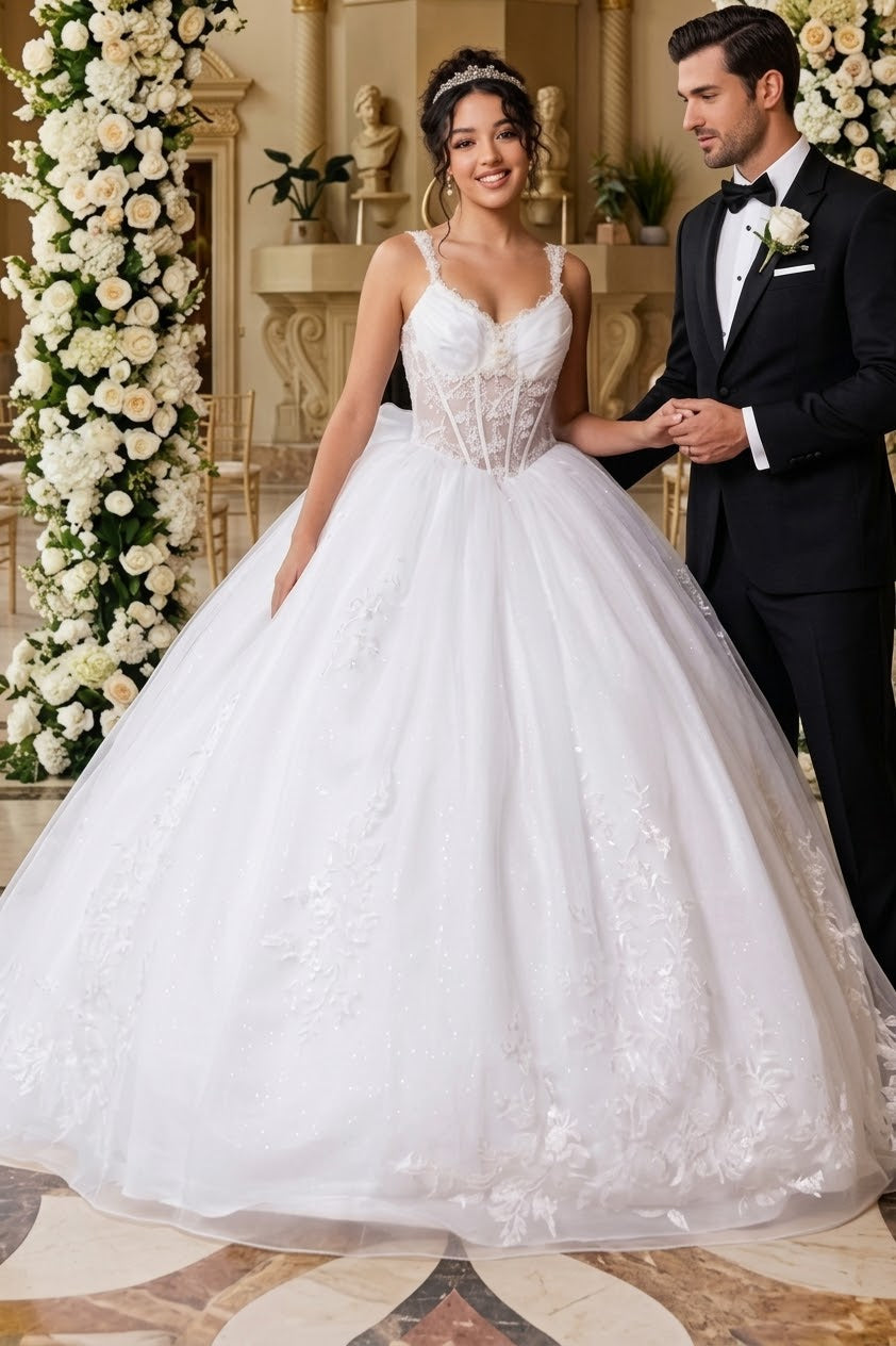 Wedding Dress V-Neck Pleated Masquerade Ball Gown By Layla K LK269