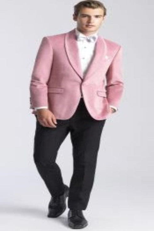 Mens Velvet Dinner Jacket -Mens Tuxedo Blazer With Trim Shawl Collar Pink