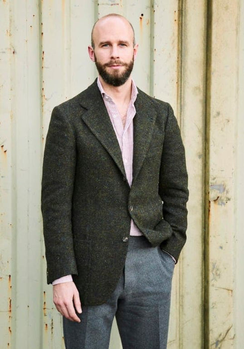 Green Tweed Blazer  - Mens Green Tweed Jacket - Winter - Fall Fabric Tweed Pattern Wool Fabric