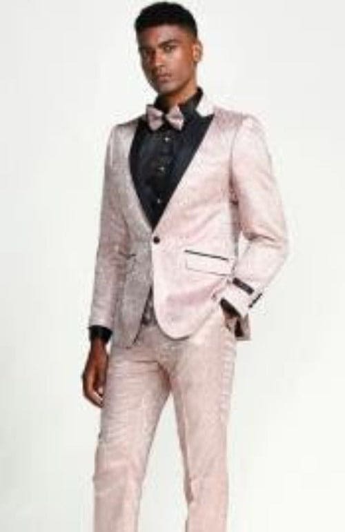 Mens Blush Paisley Slim Fit Tuxedo Three Piece Set