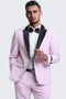 Mens Pink Tuxedo Slim Fit Peak Lapel With Button Chain 3 Piece Set