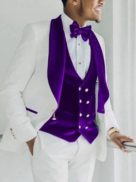 Men's Purple, White & Silver Floral Paisley Prom Tuxedo