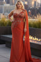 Royal Queen RQ7943 Long Embroidered One Shoulder Prom Dress With Cape