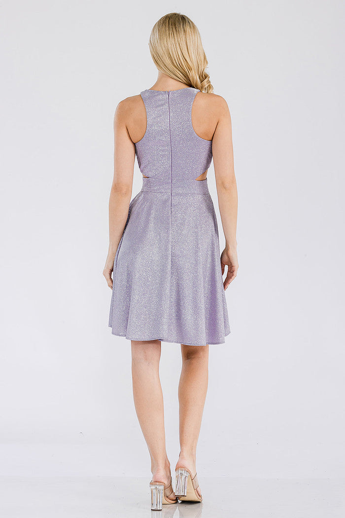 Short Metallic Glitter Halter A-line Dress with Pockets by Perrty 3063