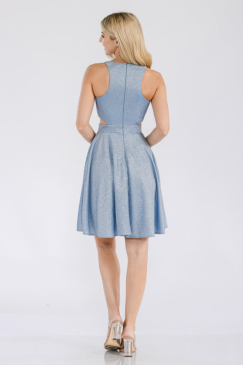 Short Metallic Glitter Halter A-line Dress with Pockets by Perrty 3063