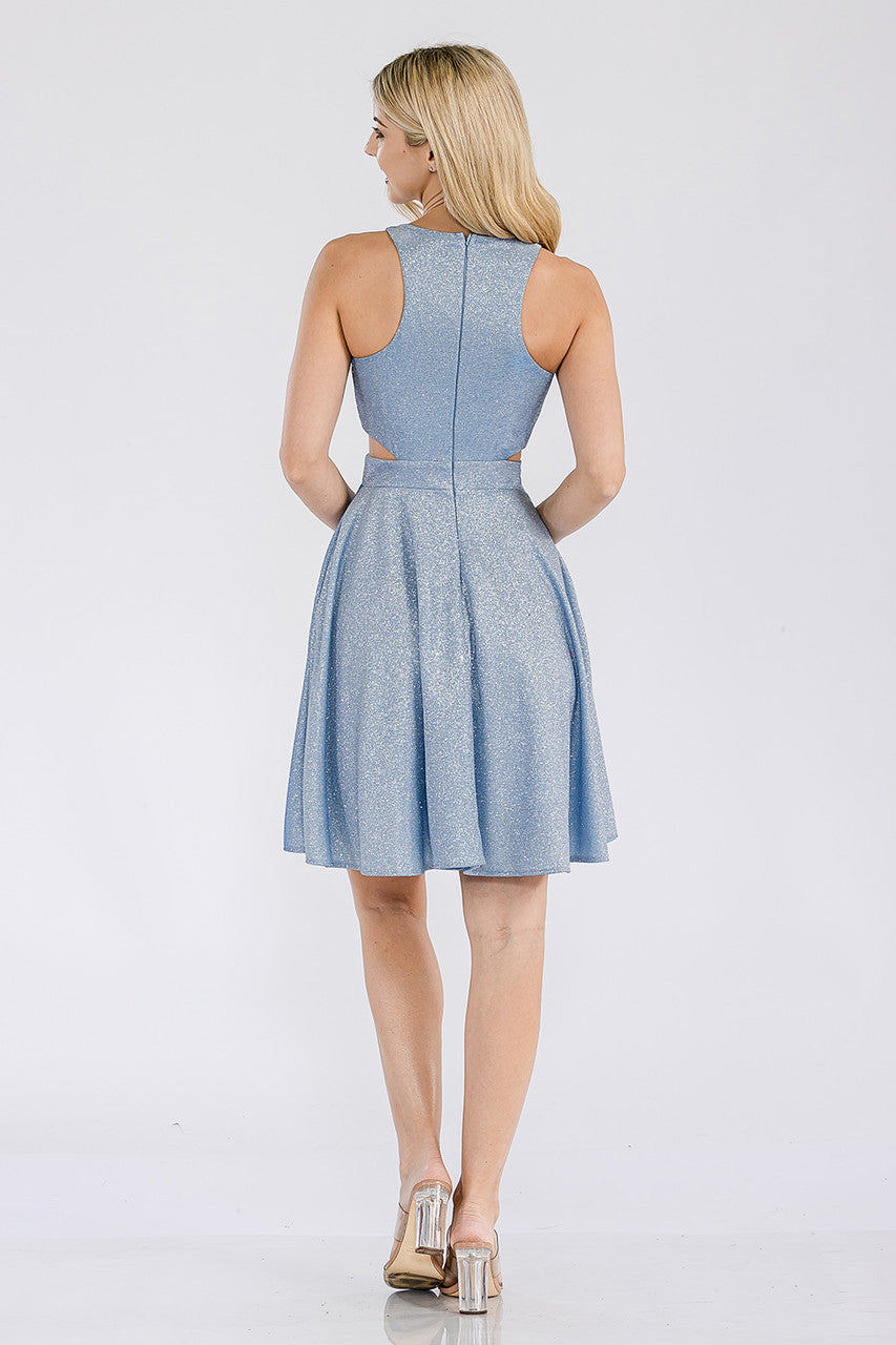 Short Metallic Glitter Halter A-line Dress with Pockets by Perrty 3063