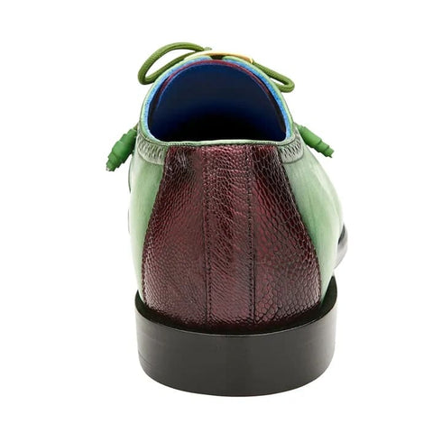 Men's Belvedere Etore Hand Painted Calf & Ostrich Leg Wingtip Dress Shoe In Green & Burgundy